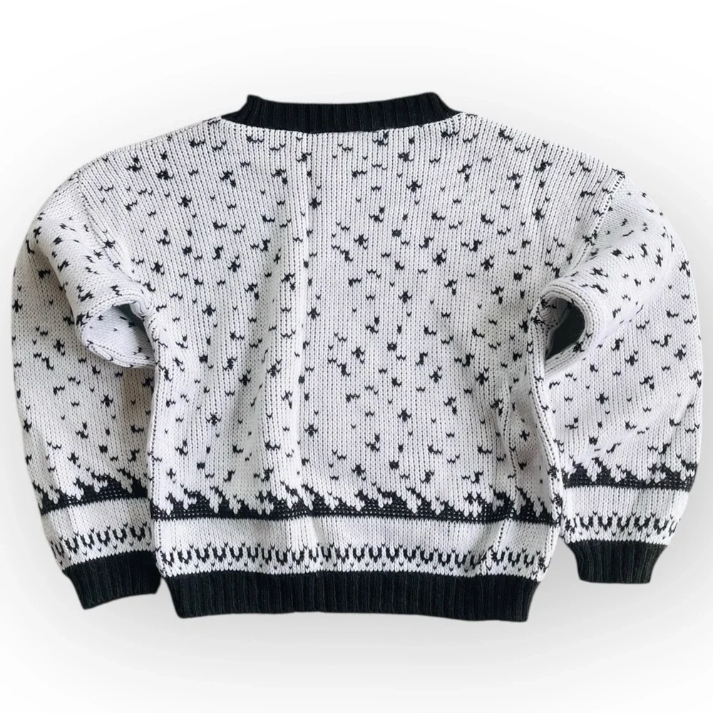 Vintage Picamo White Black Knit 3D Teddy Bear Heart Sweater Girls 5/6 80s Retro